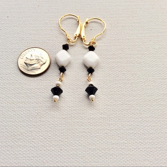 Black & White Dangle Earrings Repurposed Upcycled - Picture 1 of 6